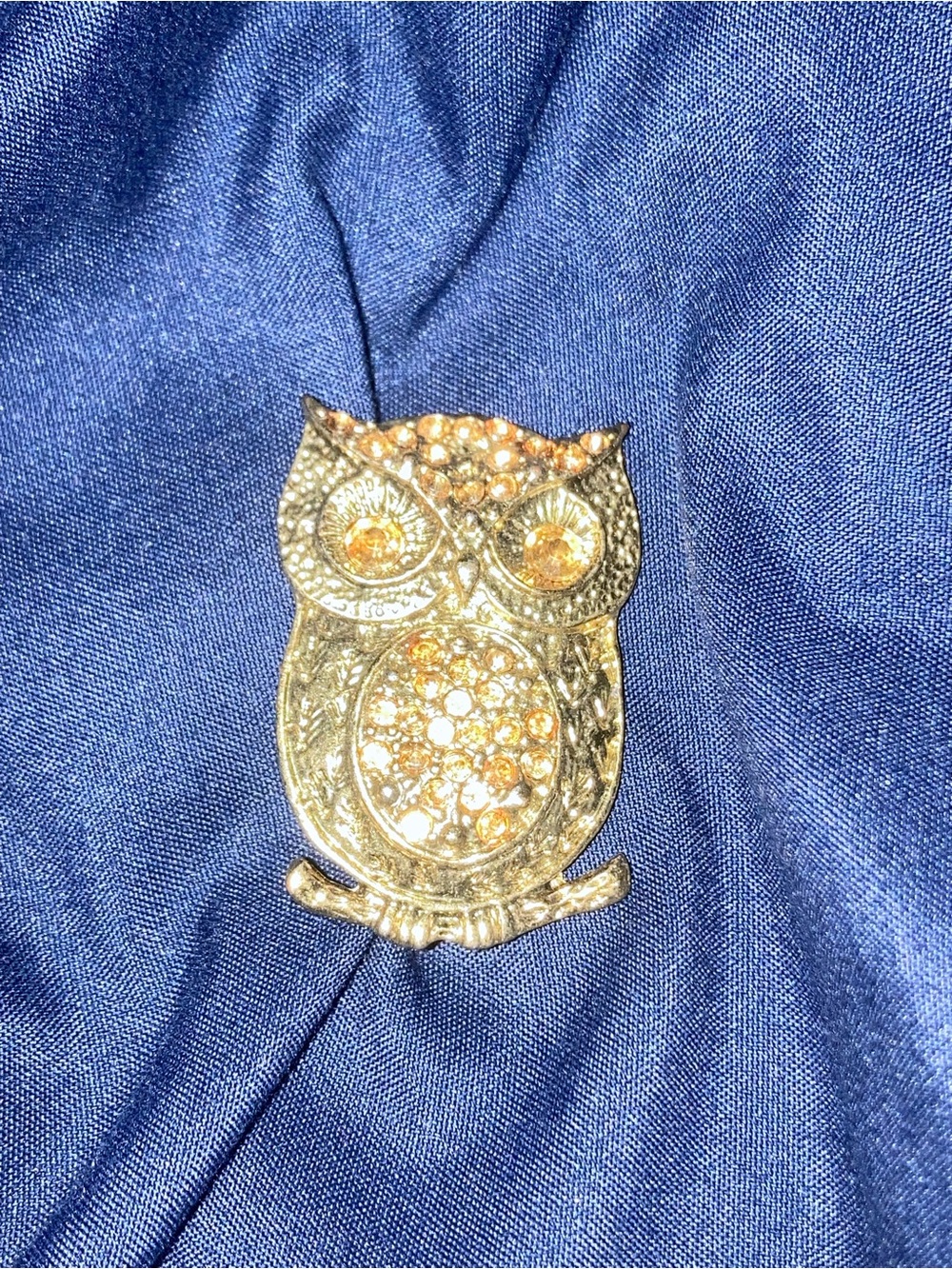 Gold-Tone Owl Brooch with Amber Crystals - Women Accessories